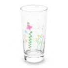 カワラリマーの花畑で春風と遊ぶ仲良しトリオたち Long Sized Water Glass :back