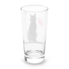 幸運のしっぽの黒猫と花 Long Sized Water Glass :back