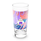 宇宙キャンプの深海でDJするねこ、タコとイカ、クラゲ、リュウグウノツカイ Long Sized Water Glass :front