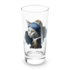 Hamidusのパールイヤリングをした猫- Vermeerの笑える絵画 Long Sized Water Glass :front