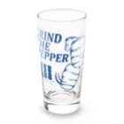 オノマトピアのペッパーミル・パフォーマンス(GRIND THE PEPPER)胡椒挽き・文字ブルー Long Sized Water Glass :front