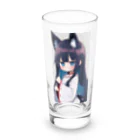 ケモ耳美少女キツネちゃん（AIart）の紺色の髪のキツネの女の子 Long Sized Water Glass :front