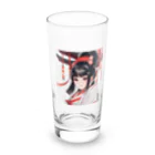 ワンダーワールド・ワンストップの巫女服を着た綺麗なポニーテール女性のグッズ Long Sized Water Glass :front