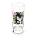 capcat1919のハチワレ白黒猫とオキザリス Long Sized Water Glass :front