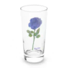 水色プリントの夢叶う青い薔薇 Long Sized Water Glass :front