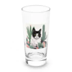 capcat1919のハチワレ白黒猫とサボテン Long Sized Water Glass :front