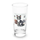 ピクセル堂のモダンレトロ：スタイリッシュなピクセル猫 Long Sized Water Glass :front