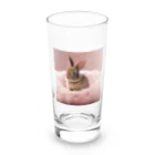 キャリーのふわふわのクッションで遊ぶウサギの赤ちゃん Long Sized Water Glass :front