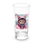 オシャンな動物達^_^の桜舞うなかオシャン猫 Long Sized Water Glass :front