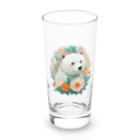 りんりんの可愛いシロクマちゃんショップ　かわいいよ！の花に囲まれている白くま Long Sized Water Glass :front