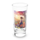 ノートニーの女の子と動物、眺める夕日 Long Sized Water Glass :front