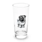 鼻ぺちゃ犬と和猫の遠くを見つめるパグ Long Sized Water Glass :front