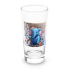 にっくすSTOREの人ごみで押されたり、ぶつけられる青いゾウ Long Sized Water Glass :front