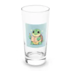 ganeshaのおもちゃの本を持ったかわいいカメ Long Sized Water Glass :front