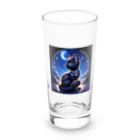 黒猫ギャラリー🐈‍⬛の三日月の煌びやかな黒猫 Long Sized Water Glass :front