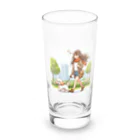 南国のかわいい犬と散歩をする女性 Long Sized Water Glass :front