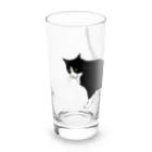 小鳥と映画館の伸びをするハチワレちゃん Long Sized Water Glass :left