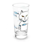 mkumakumaの魚柄のTシャツを着た猫の柄ー３ Long Sized Water Glass :left