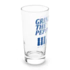 オノマトピアのペッパーミル・パフォーマンス(GRIND THE PEPPER)胡椒挽き・文字ブルー Long Sized Water Glass :left