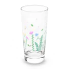 カワラリマーの花畑で春風と遊ぶ仲良しトリオたち Long Sized Water Glass :left