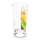 犬好きのしましまの水彩画の犬 花畑のマルチーズのイラスト Long Sized Water Glass :left