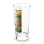 ポンキチはうすの花に囲まれた着物姿の柴犬 Long Sized Water Glass :right