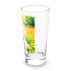 犬好きのしましまの水彩画の犬 花畑のマルチーズのイラスト Long Sized Water Glass :right