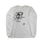 もけけ工房 SUZURI店の雷神千坊モノクロ Long Sleeve T-Shirt