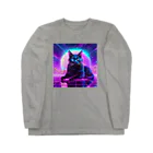 黒猫ファブリックのBlack Cat in The VaporWave World.(蒸気波世界のクロネコ) Long Sleeve T-Shirt