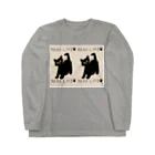 小鳥と映画館の青い瞳の黒猫 2ベージュ Long Sleeve T-Shirt