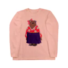 ヤママユ(ヤママユ・ペンギイナ)の着物ぺんぎんーいずれはキングヒナか杜若ー Long Sleeve T-Shirt