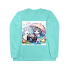 かるるんショップのカメラと傘とうさ耳少女とシリーズ　撮影 Long Sleeve T-Shirt