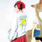 LalaHangeulのLonghorn Cowfish(コンゴウフグ)　バックプリント Long Sleeve T-Shirt :model wear (back, sleeve)