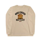 メシテロタイプ（飯テロTシャツブランド）の丸鶏のロースト（ビンテージ風） ロングスリーブTシャツ