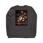 Rain Coatの花と時計の静物画 ロングスリーブTシャツの裏面