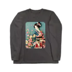 MistyStarkの着物女性の切り絵アート　―　Kimono woman paper-cutting art　ー ロングスリーブTシャツ