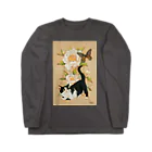 おちょぴの白い牡丹とハチワレ猫 Long Sleeve T-Shirt