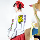 LalaHangeulのひよ子ちゃん　ハングルバージョン　バックプリント Long Sleeve T-Shirt :model wear (back, sleeve)