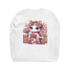 猫好き Japanの振り袖ねこ ロングスリーブTシャツの裏面