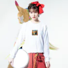 Happy Shopの可愛い猫キラキラ ロングスリーブTシャツの着用イメージ(表面)