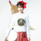 chaochao0701の浮世絵風　ライオン（顔）"Ukiyo-e style lion (face)."  "浮世繪風格的獅子（臉）。" ロングスリーブTシャツの着用イメージ(表面)