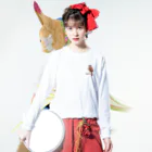 アニマル四字熟語のホオジロ　日本の野鳥　ワンポイントデザイン Long Sleeve T-Shirt :model wear (front)