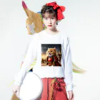 もふもふ日本史の戦ねこ Long Sleeve T-Shirt :model wear (front)