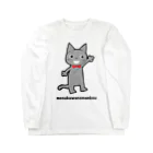 モスクワノマンボウのリボン猫(レッド) ロングスリーブTシャツ