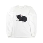 あずき缶の黒猫と白文鳥 ロングスリーブTシャツ