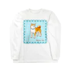 Shiba Inu Streetの水色の花フレームに囲まれた柴犬のドット絵 Long Sleeve T-Shirt