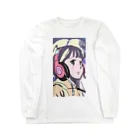 Tsuneのヘッドフォンを付けた女性キャラクターグッズ ロングスリーブTシャツ