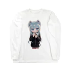 ケモ耳美少女キツネちゃん（AIart）の獣の耳と美しい青い目少女 ロングスリーブTシャツ