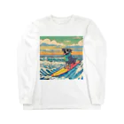 サングラス犬 sunglasses dogs【 monographic 】のsebastian-surfing（サーフィンに乗るセバスチャン） Long Sleeve T-Shirt