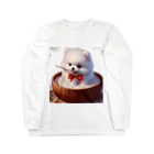 Pom-Dog'sのご飯に埋もれる白ポメ Long Sleeve T-Shirt